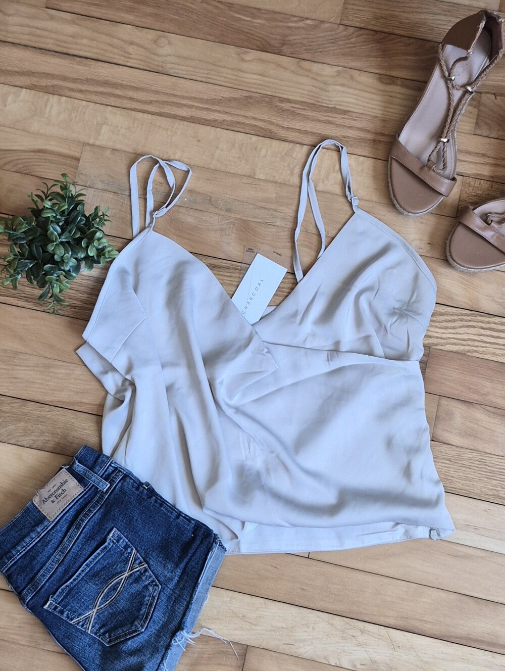 NWT Charcoal Light Beige V-Neck Cami Top